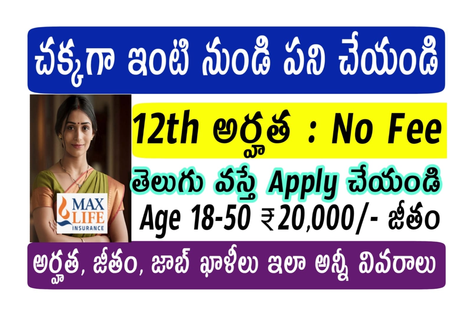Max Life Insurance Recruitment 2023 : ట్రైనింగ్ ఇచ్చి జాబ్ ఇస్తారు  | 20,000 జీతం ఇస్తారు | Work From Home Jobs 2023 In Telugu