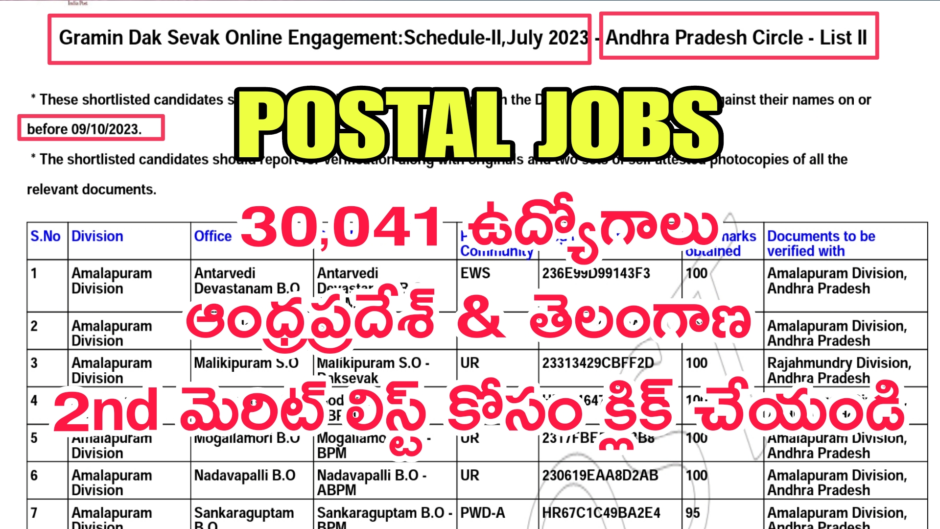 India Post GDS Result 2023 Andhra Pradesh 2nd Merit List Out in telugu : పోస్టల్‌ డిపార్ట్‌మెంట్‌లో 30041 ఉద్యోగాలు ఫలితాలు విడుదల