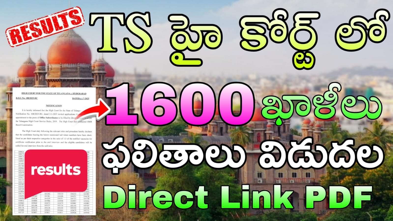 TS High Court Results Out : 1600 ఉద్యోగాలకు ఫలితాలు విడుదల