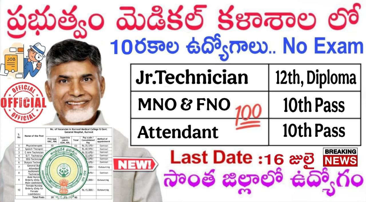 Attendant Jobs : 10th అర్హతతో ప్రభుత్వ మెడికల్ కాలేజీలో నోటిఫికేషన్ వచ్చేసింది | Andhra Pradesh Medical College Contract and Outsourcing basis Recruitment 2025