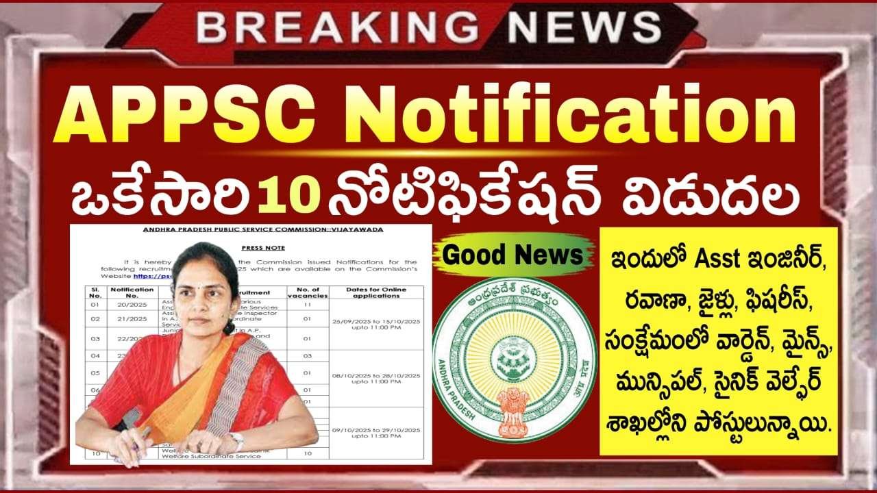APPSC Jobs : 10 విభాగాలలో పోస్టుల భర్తీకి నోటిఫికేషన్