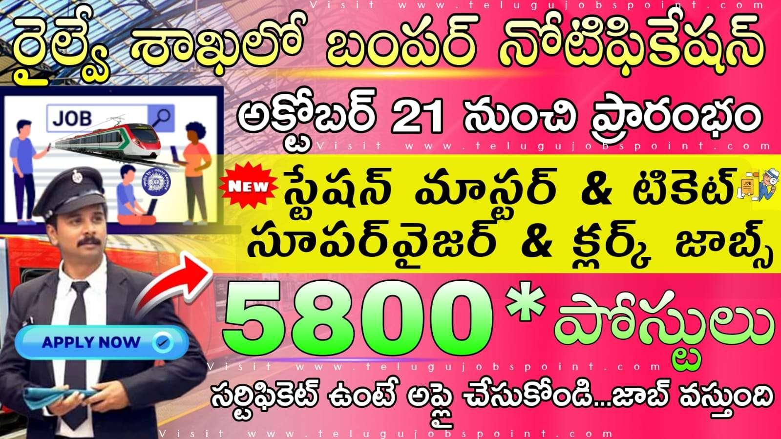 Railway Jobs : రైల్వే శాఖలో టికెట్ సూపర్‌వైజర్, స్టేషన్ మాస్టర్ నోటిఫికేషన్ వచ్చేసింది | Railway RRB NTPC Graduate Station Master Recruitment 2025 Apply Online
