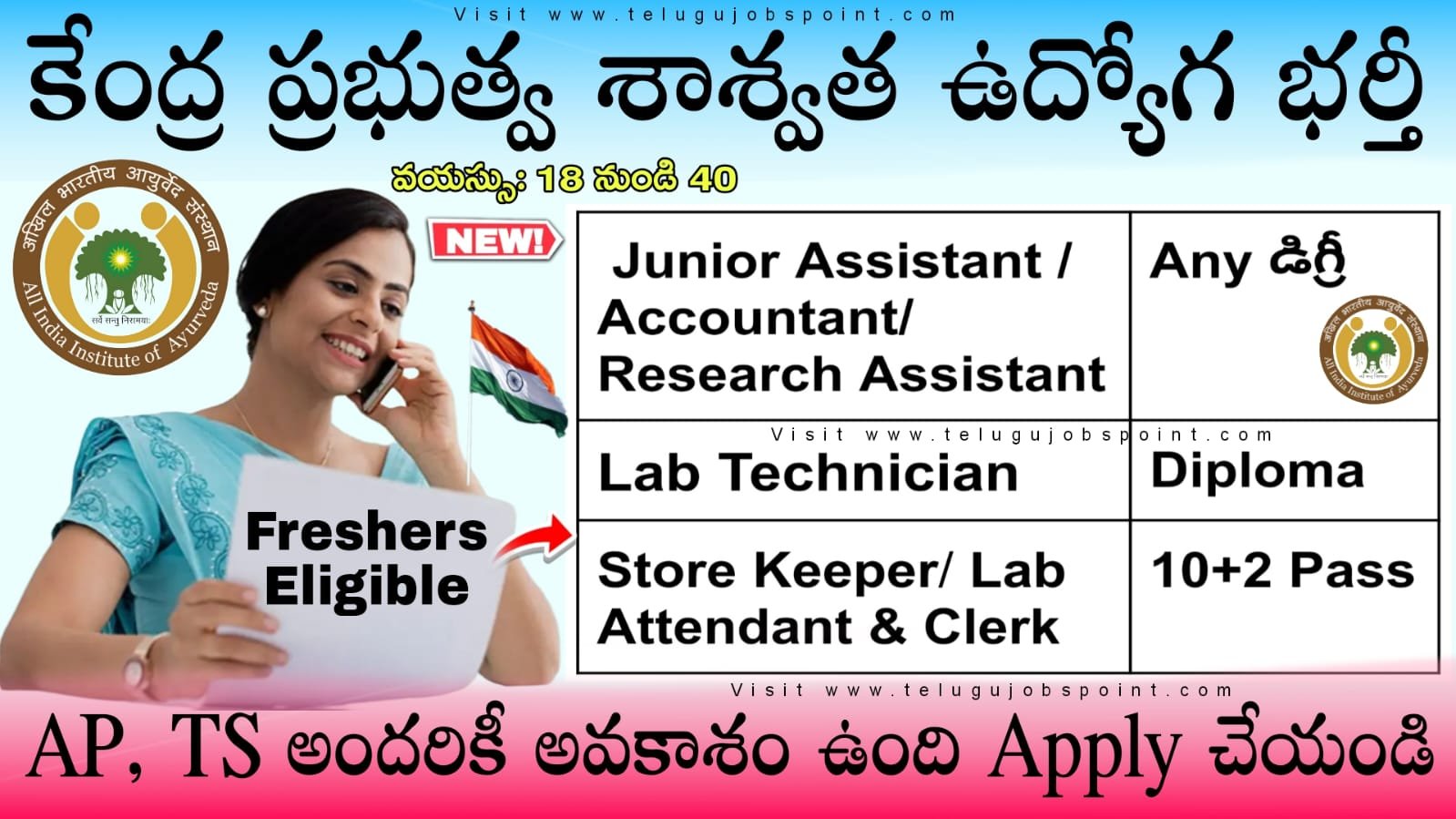 AllA Jobs | 10+2 అర్హతతో అసిస్టెంట్, ల్యాబ్ అటెండెంట్ & అకౌంటెంట్ ఉద్యోగ నోటిఫికేషన్ వచ్చేసింది | AIIA Non Teaching Recruitment 2026 Apply Now