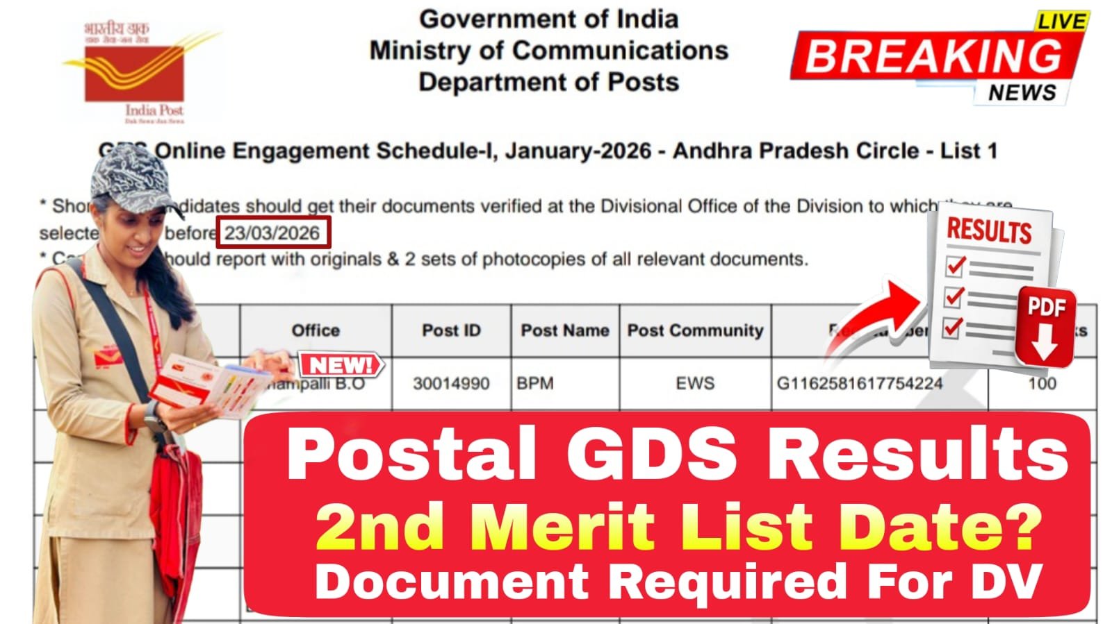 Postal GDS 2026 Results Declared State-Wise PDF Links| India Post GDS 2nd Merit List 2026 Date| India Post GDS Result 2026 Pdf Download